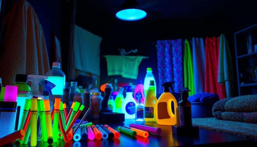 Fluorescent Household Items Under Black Light