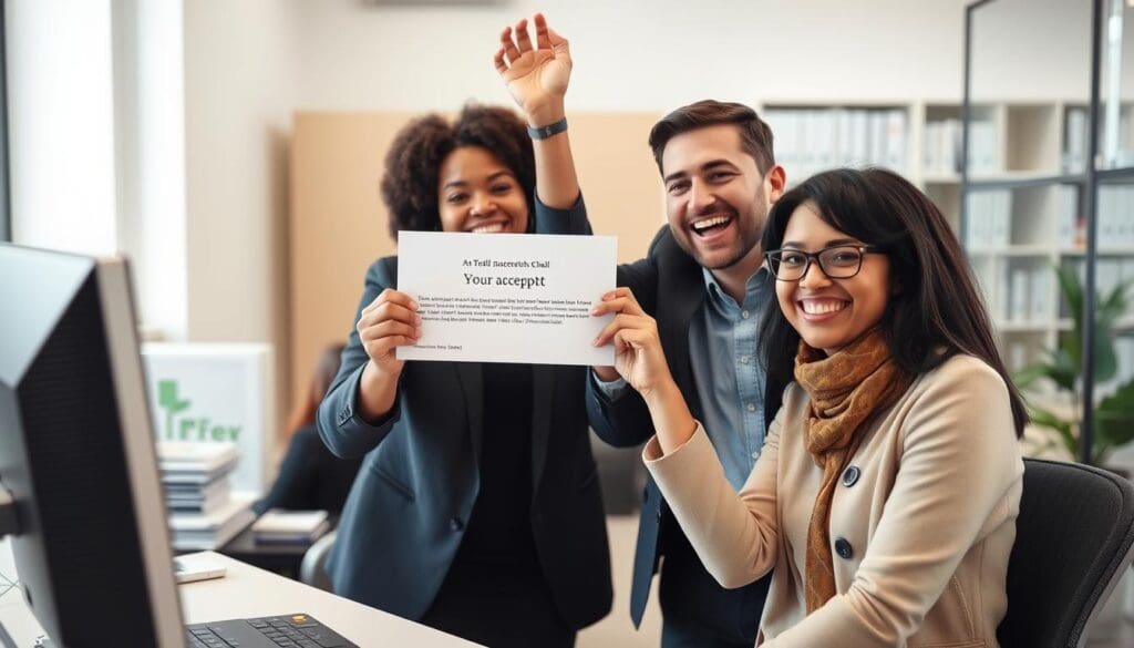 Researcher celebrating manuscript acceptance Researcher celebrating manuscript acceptance