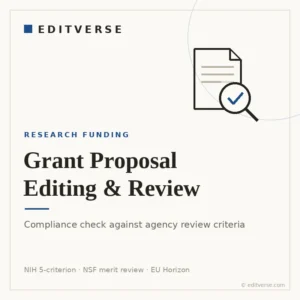 Grant proposal editing and review service with agency compliance check — Editverse