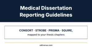 Medical dissertation reporting guidelines: CONSORT, STROBE, PRISMA and SQUIRE mapped to thesis chapters