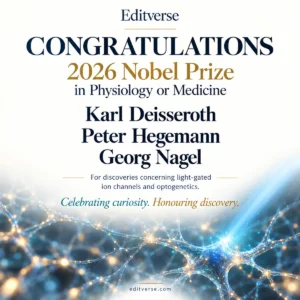 Editverse poster congratulating Nobel Prize 2026 Medicine laureates Deisseroth, Hegemann and Nagel for optogenetics